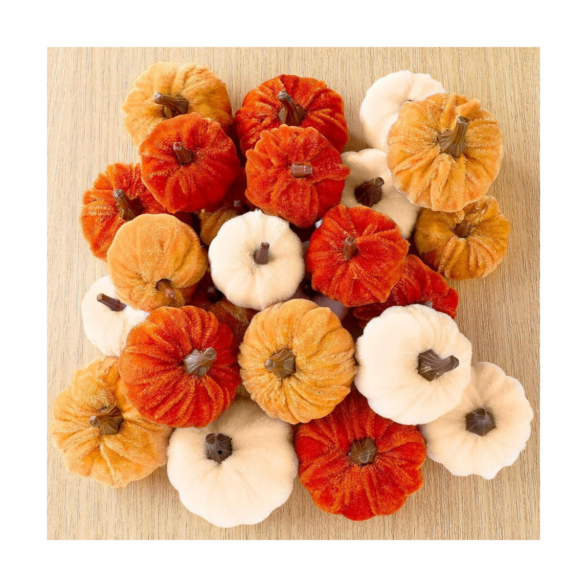 Weysat 24 Pcs Assorted Pumpkins Velvet Fall Thanksgiving Decor, Rust Orange