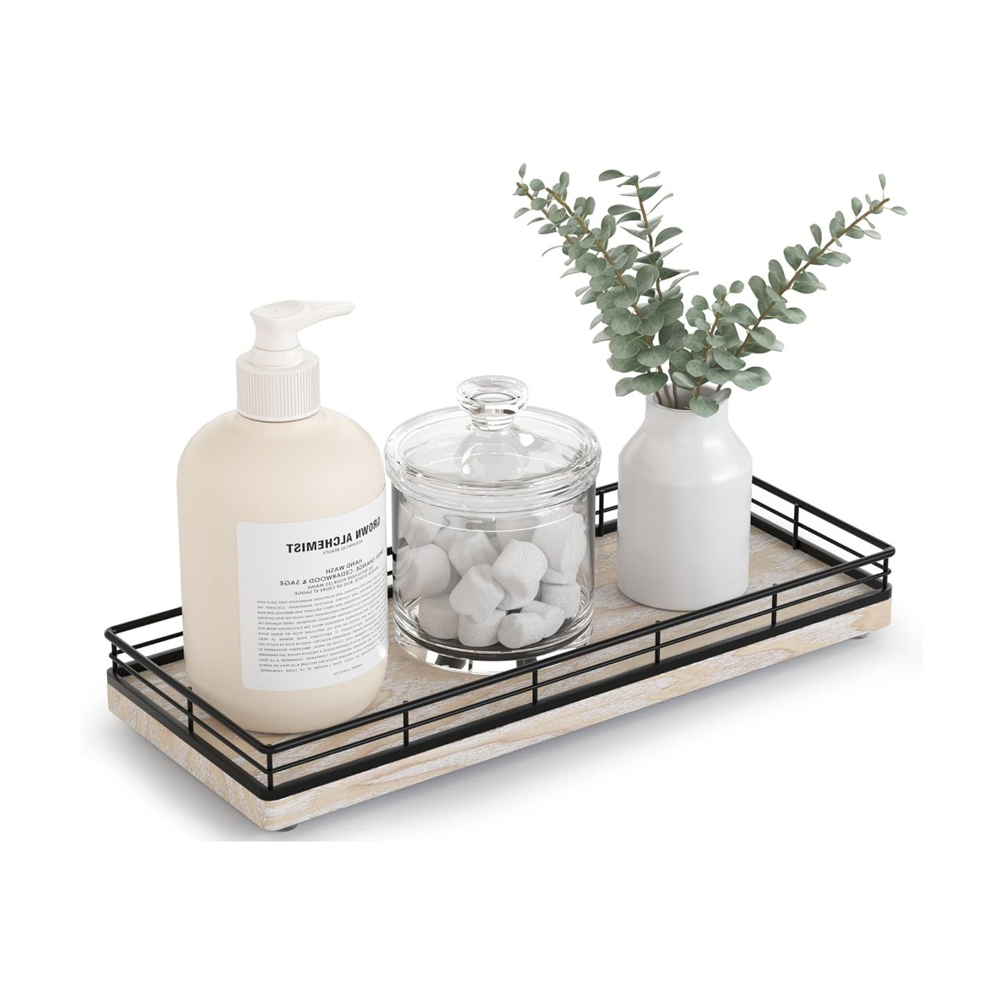 Ash Wood Vanity Tray / Black & Whitewashed / 11 x 4.5 x 1.5