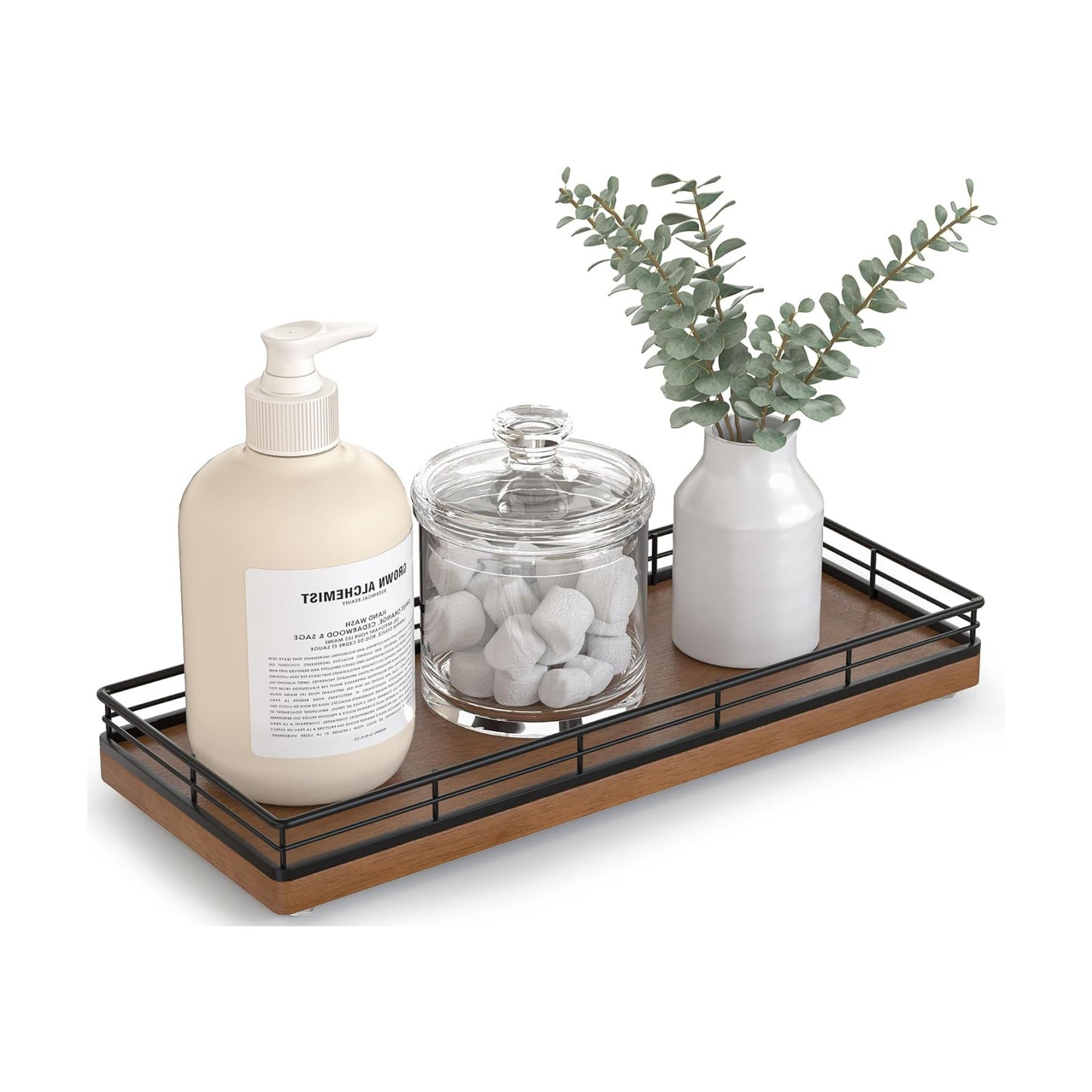 Oak Wood Vanity Tray / Black & Brown / 11 x 4.5 x 1.5