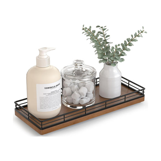 Oak Wood Vanity Tray / Black & Brown / 11 x 4.5 x 1.5