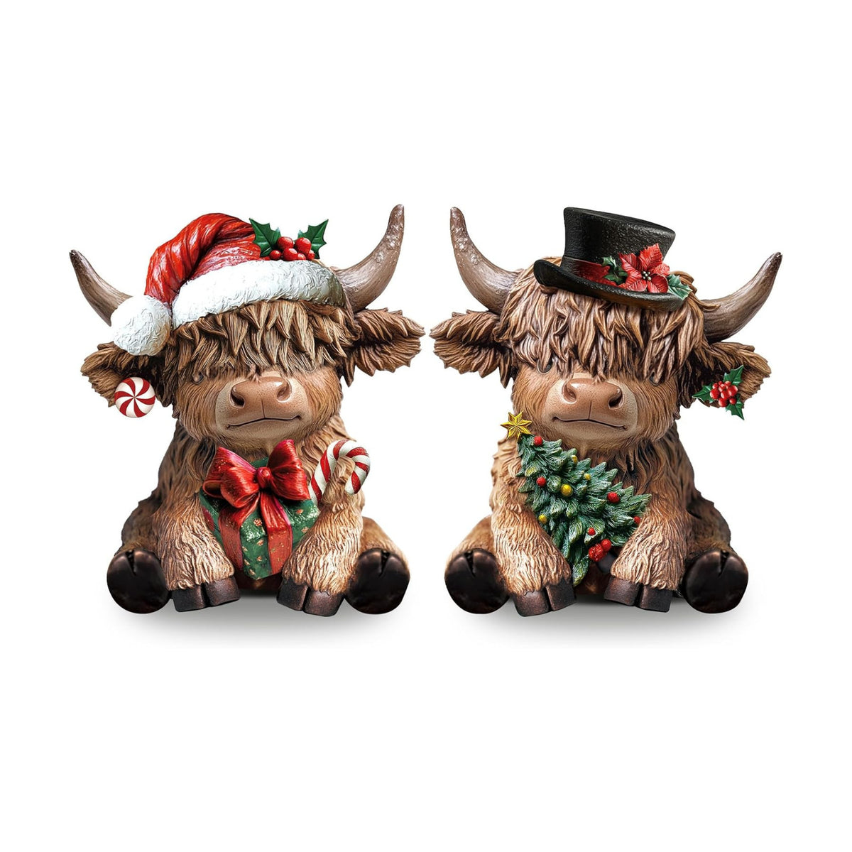 Karenhi 2 Pcs Highland Cow Figurines Resin Christmas Decor for Home Office