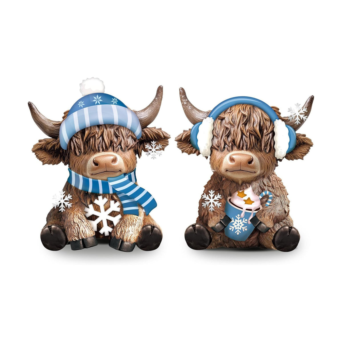 Karenhi 2 Pcs Highland Cow Figurines Resin Winter Decor for Tabletop