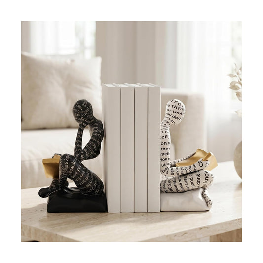 Thinker Bookends / Decorative Book Ends / White & Black