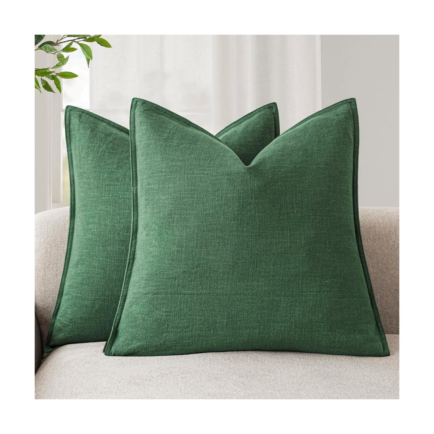 Decorative Linen Solid Throw Pillow Covers Soft Accent Euro / 18 x 18 / Abundant Green / Set of 2