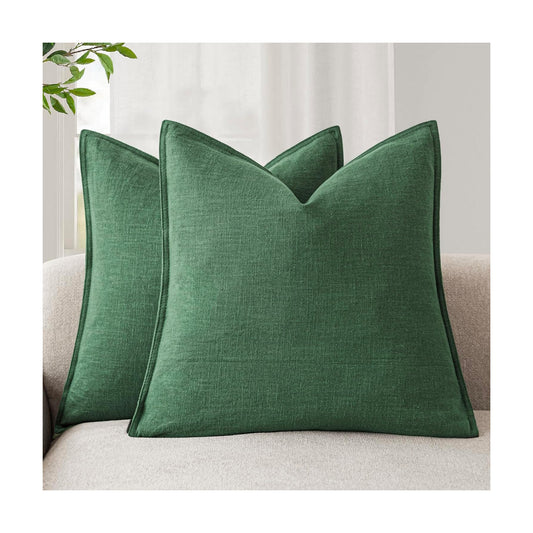 Decorative Linen Solid Throw Pillow Covers Soft Accent Euro / 18 x 18 / Abundant Green / Set of 2