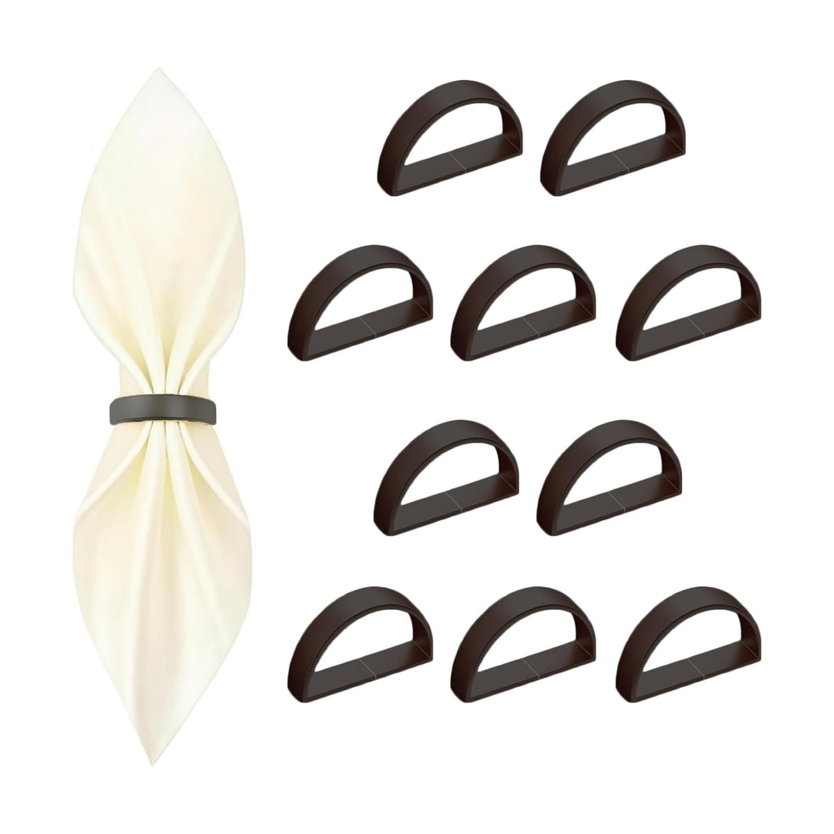 10 Pcs Black Napkin Rings - Metal Napkin Ring(Semicircle)