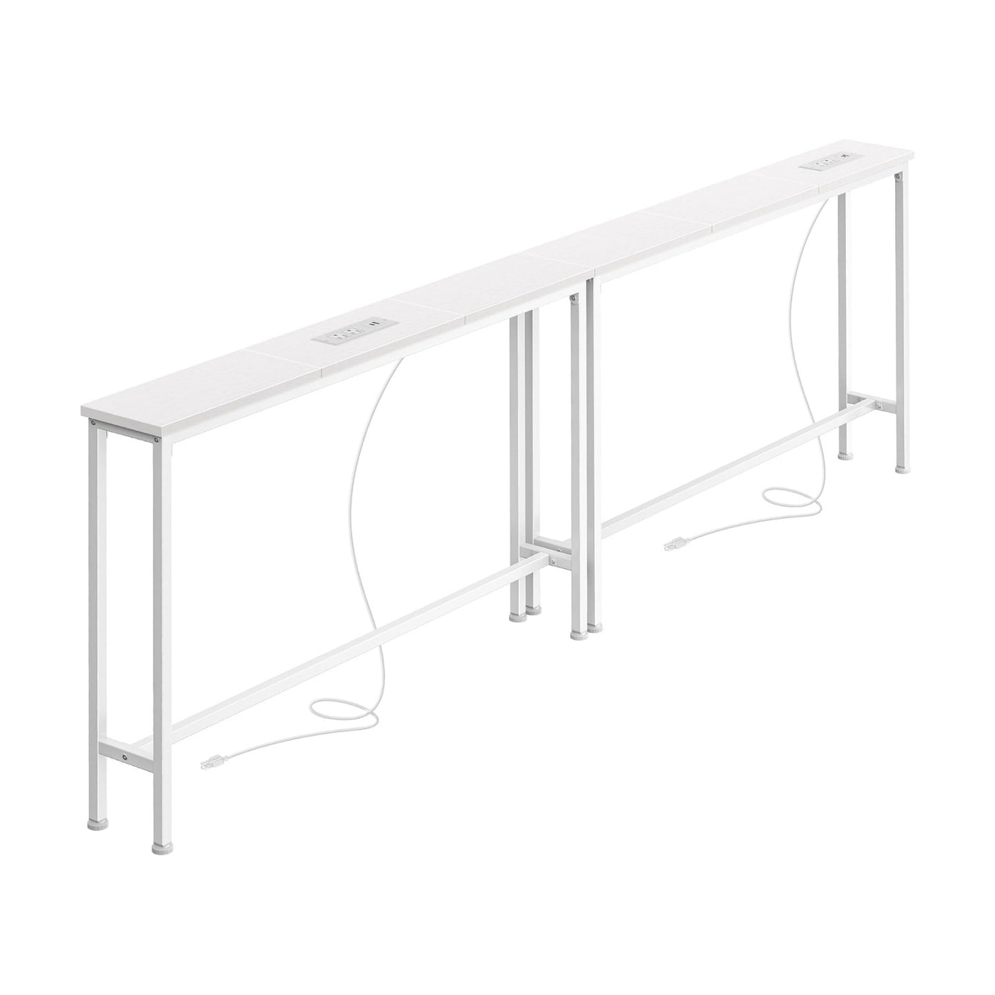 SUPERJARE 78.8 inch Narrow Behind Couch Table with 2 Charging Stations