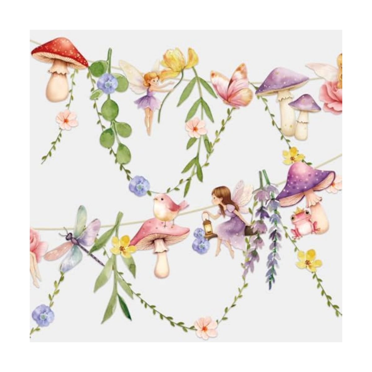 Fairy Mushroom Banner Wildflower Party Decorations Paper Flower Leaves Banner Fairy Garland for Wall Decoration Spring Baby Shower Wedding Backdrop Decorations