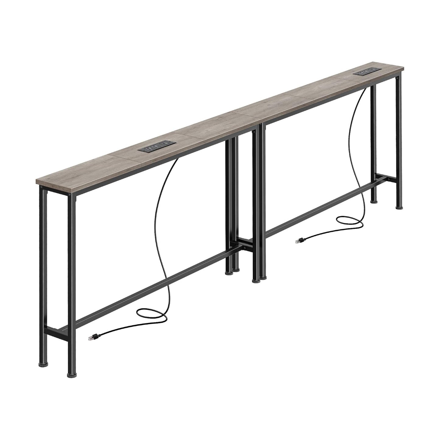 SUPERJARE 78.8 inch Narrow Behind Couch Table with 2 Charging Stations