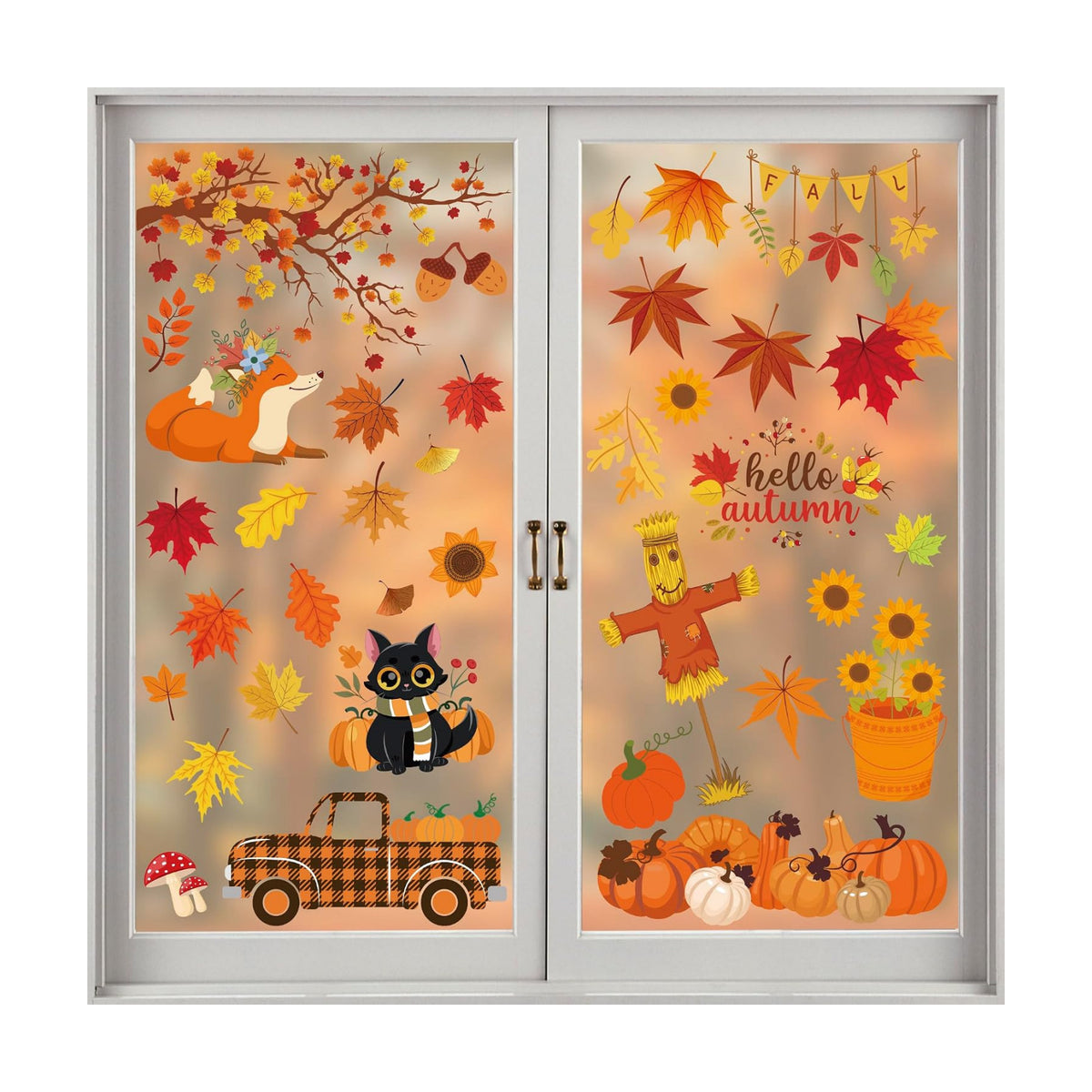 Thanksgiving Decorations - Reusable Static Window Clings for Glass