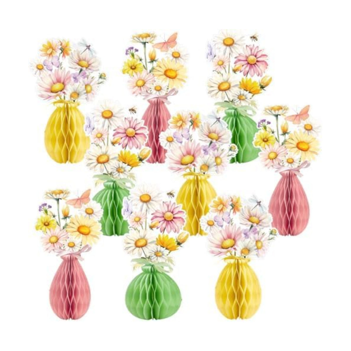 9pcs Daisy Table Decoration, Flower Honeycomb Table Garden Party Decoration, Wildflower Honeycomb with Bee, Suitable for Summer Party, Garden, Spring Birthday, Baby Shower,Wedding.
