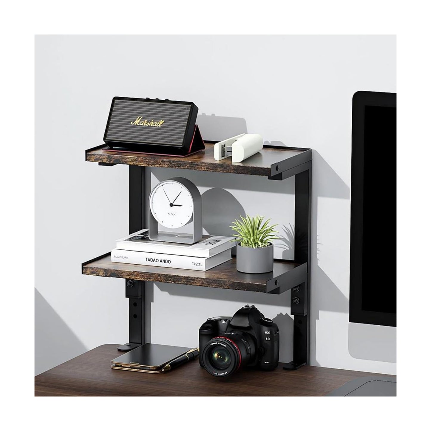 2-Tier Desk Shelf | Desk Organization Expandable Clamp on Desk Shelf Desktop Accessories for Offices and Game Rooms
