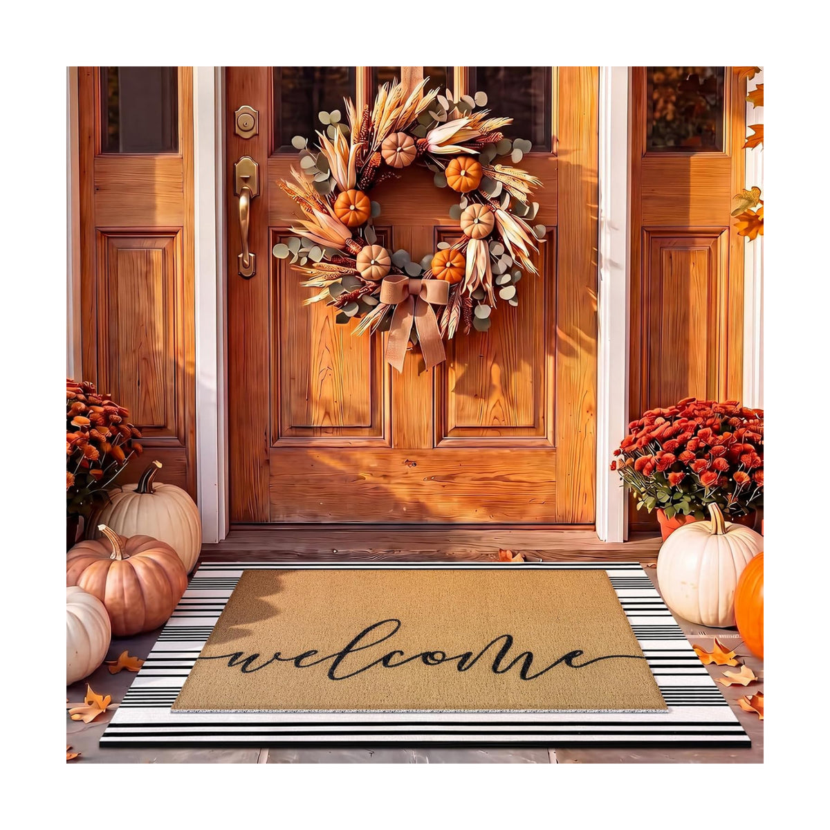 Tinideya 2 Pcs Fall Welcome Doormat Set for Front Door