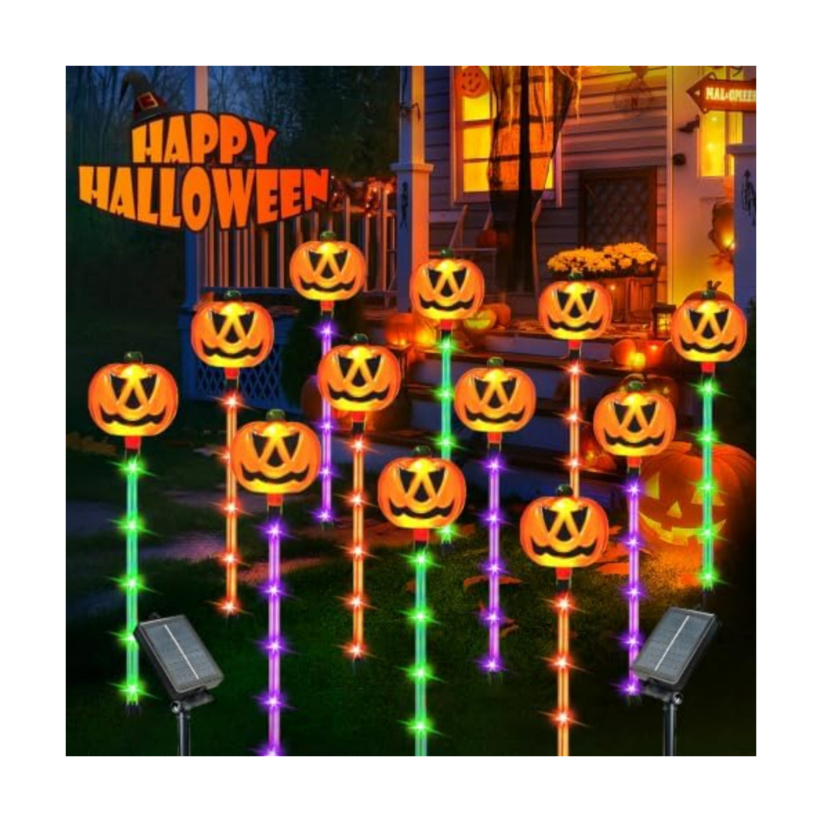 12 Pack Solar Pumpkin Lights Outdoor Waterproof for Halloween Decorations