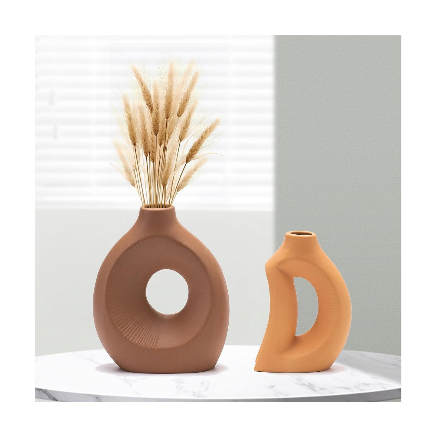 Unique Ceramic Vase / Dark Brown/orange / Set of 2