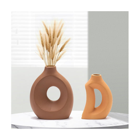Unique Ceramic Vase / Dark Brown/orange / Set of 2
