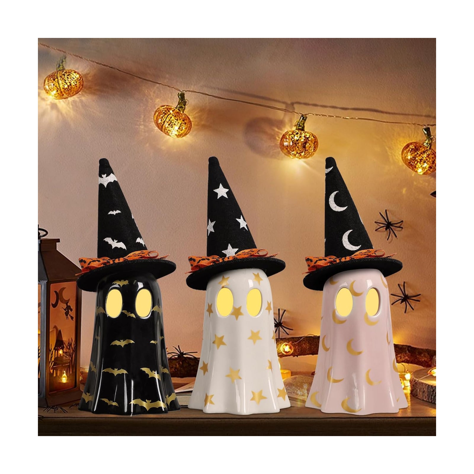 DAZONGE Set of 3 Halloween Ceramic Ghost Halloween Decorations Indoor