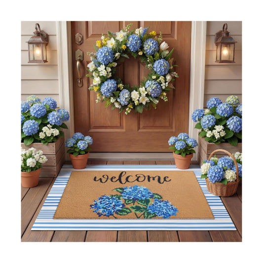 Tinideya 2 Pcs Hydrangea Floral Layered Doormat Set