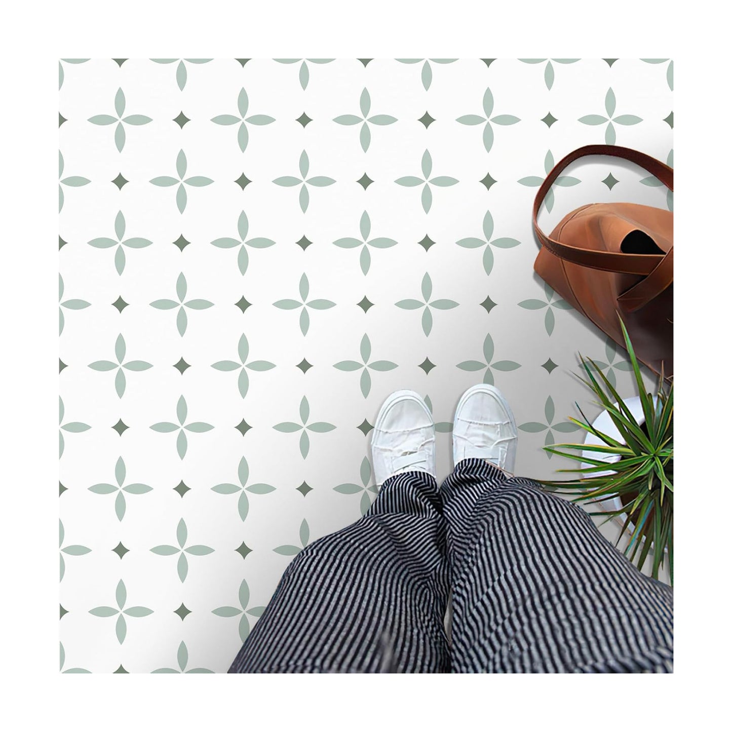 Peel and Stick Floor Tile Star Waterproof / 7.87 x 7.87 / Light Green+dark Green+white / Set of 20