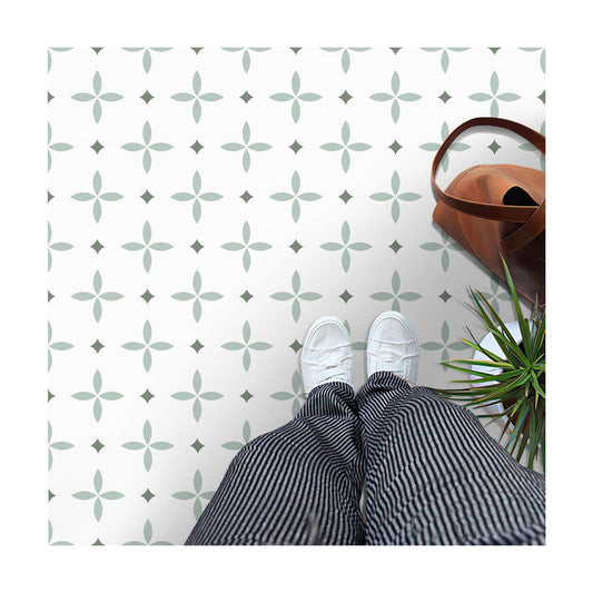 Peel and Stick Floor Tile Star Waterproof / 7.87 x 7.87 / Light Green+dark Green+white / Set of 20