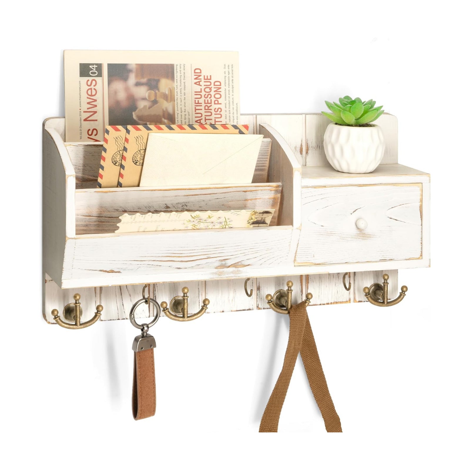 Farmhouse Mail and Key Organizer / Whitewash