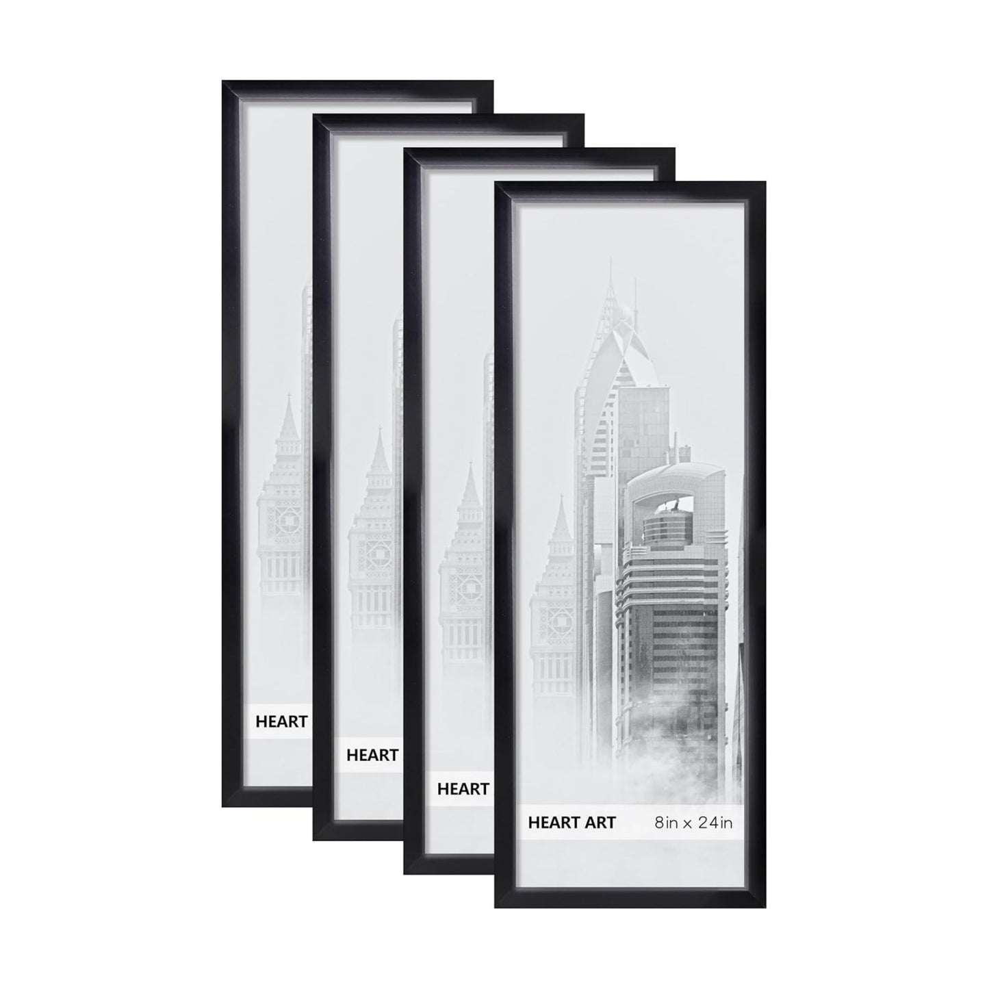 HEART ART 8x24 Picture Frames Without Mat Set of 4, Black | picture frames 8 x 24 Picture Frames