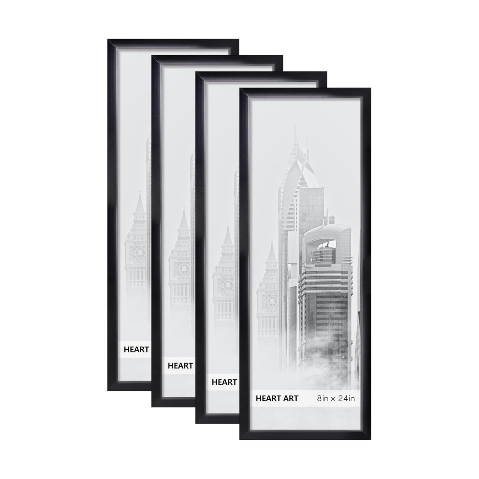 HEART ART 8x24 Picture Frames Without Mat Set of 4, Black | picture frames 8 x 24 Picture Frames