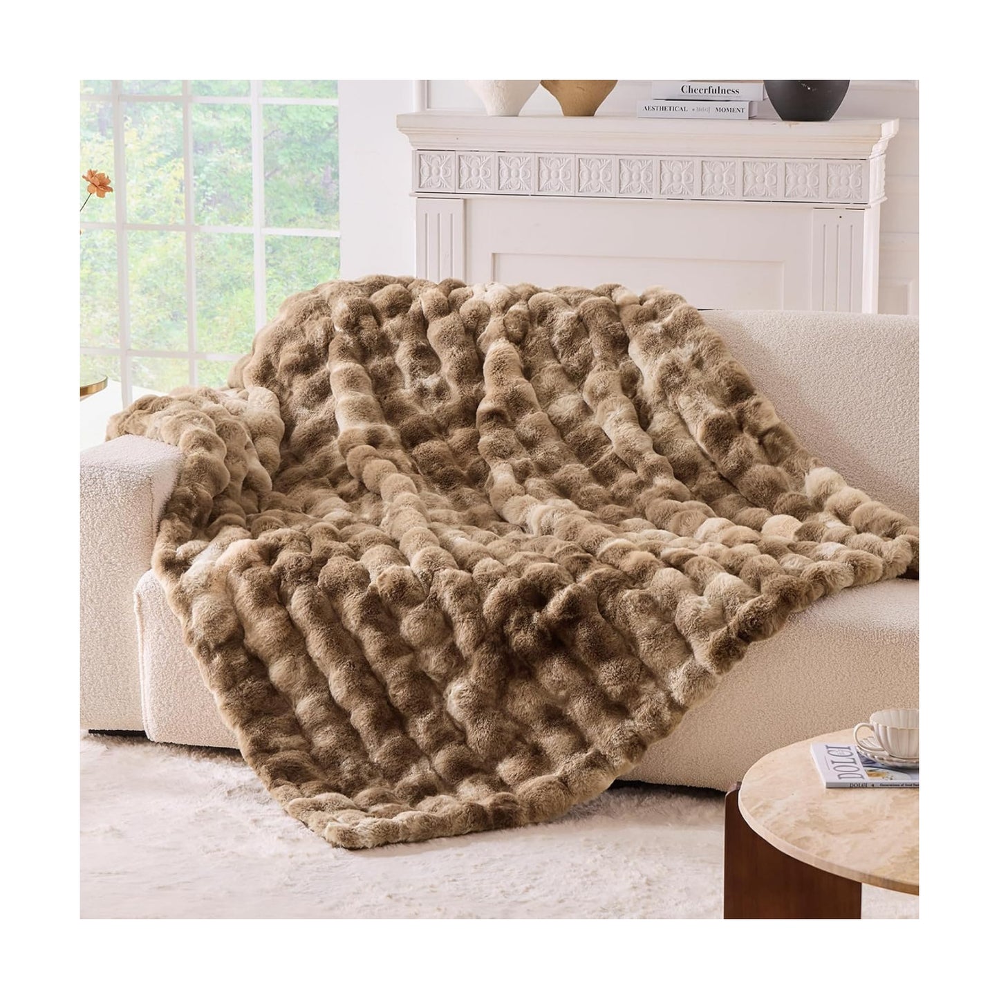 BENVWE Fluffy Faux Fur Throw Blanket for Couch - Soft, Plush, Thick, Cozy, Fuzzy Luxury Minky Bubble Blanket for Home