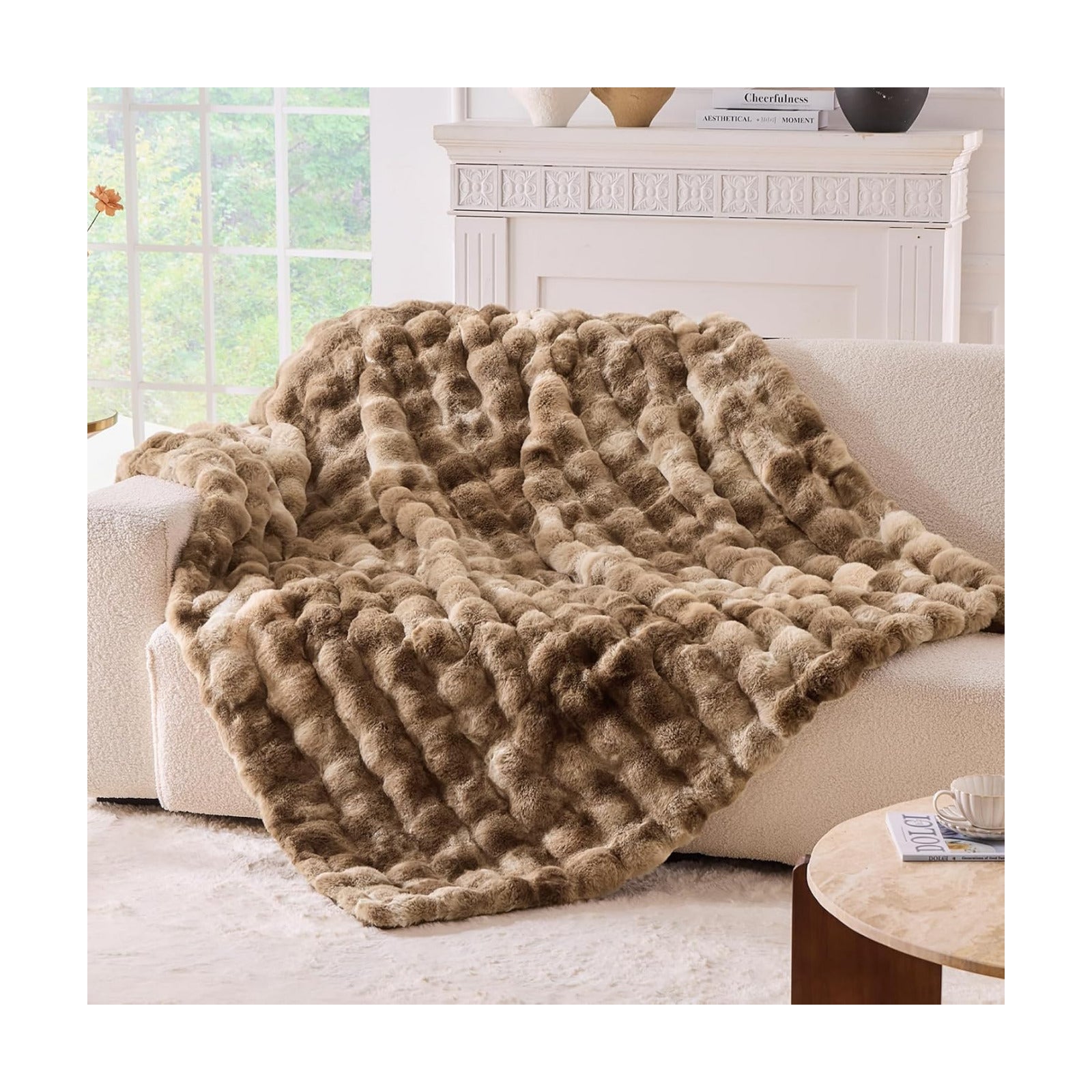 BENVWE Fluffy Faux Fur Throw Blanket for Couch - Soft, Plush, Thick, Cozy, Fuzzy Luxury Minky Bubble Blanket for Home