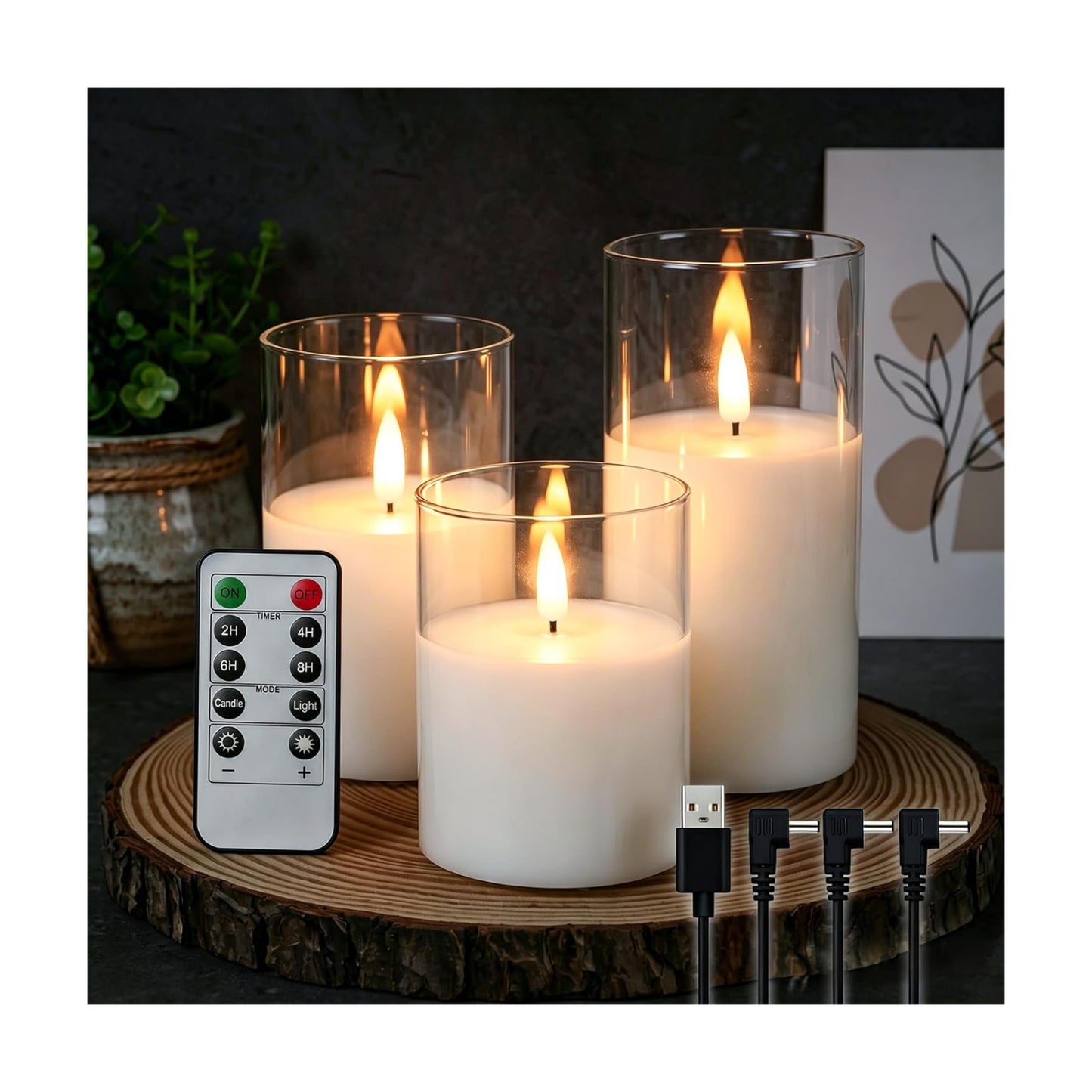 GenSwin Glass Rechargeable Flameless Candles Remote Battery Operated, Clear | LED Pillar Candles, Long Lasting Real Wax