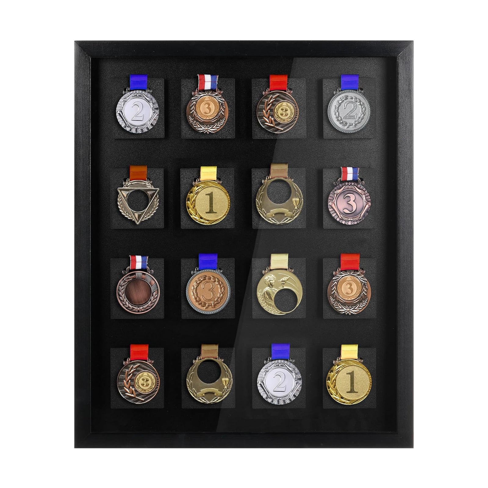 16 Medals 3D Large Medal Shadow Box Display Case with Glass Cover, Medal Holder Display Frame 98% UV Protection 23.6 x
