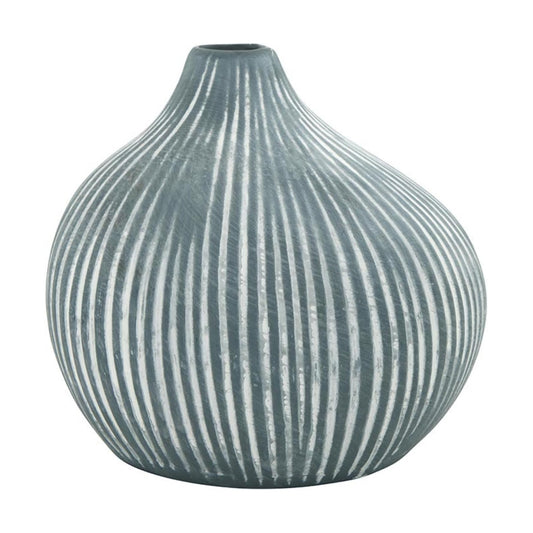Striped Droplet Ceramic Vase / Navy Blue / 4.5 x 4.75
