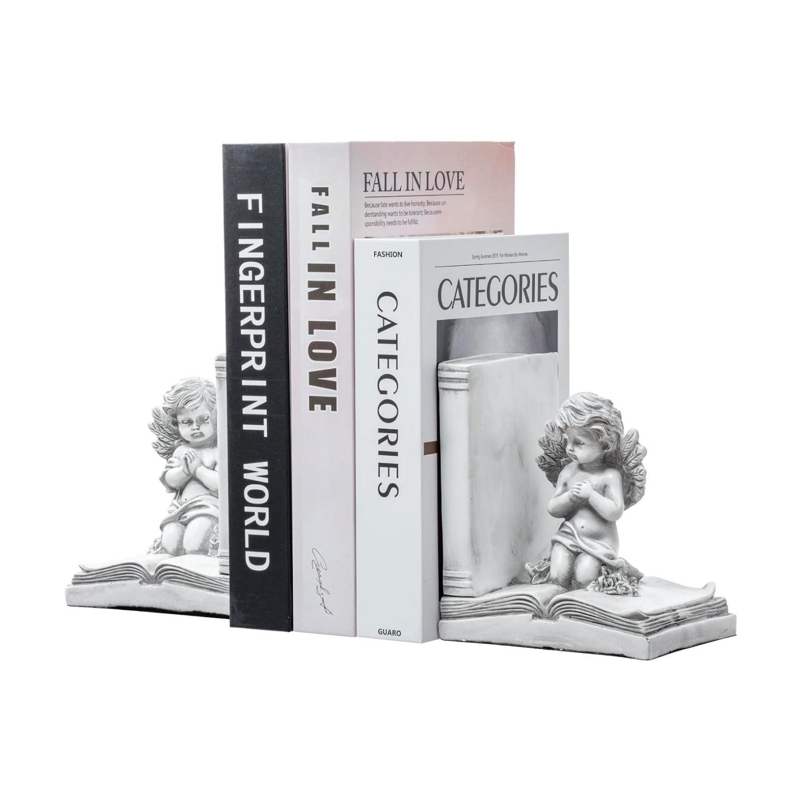 Vintage Bookends / Angel and Book Design / White / Set of 2