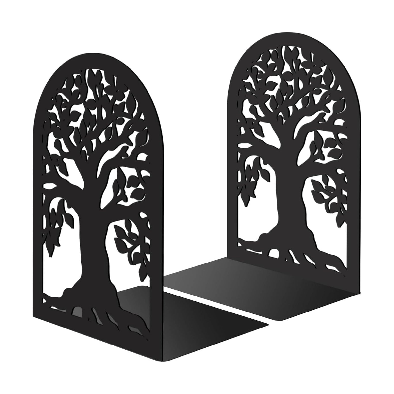 1 Pair Metal Bookends Heavy Duty Study Non-Skid Creative Decorative Small / Tree of Life / Black