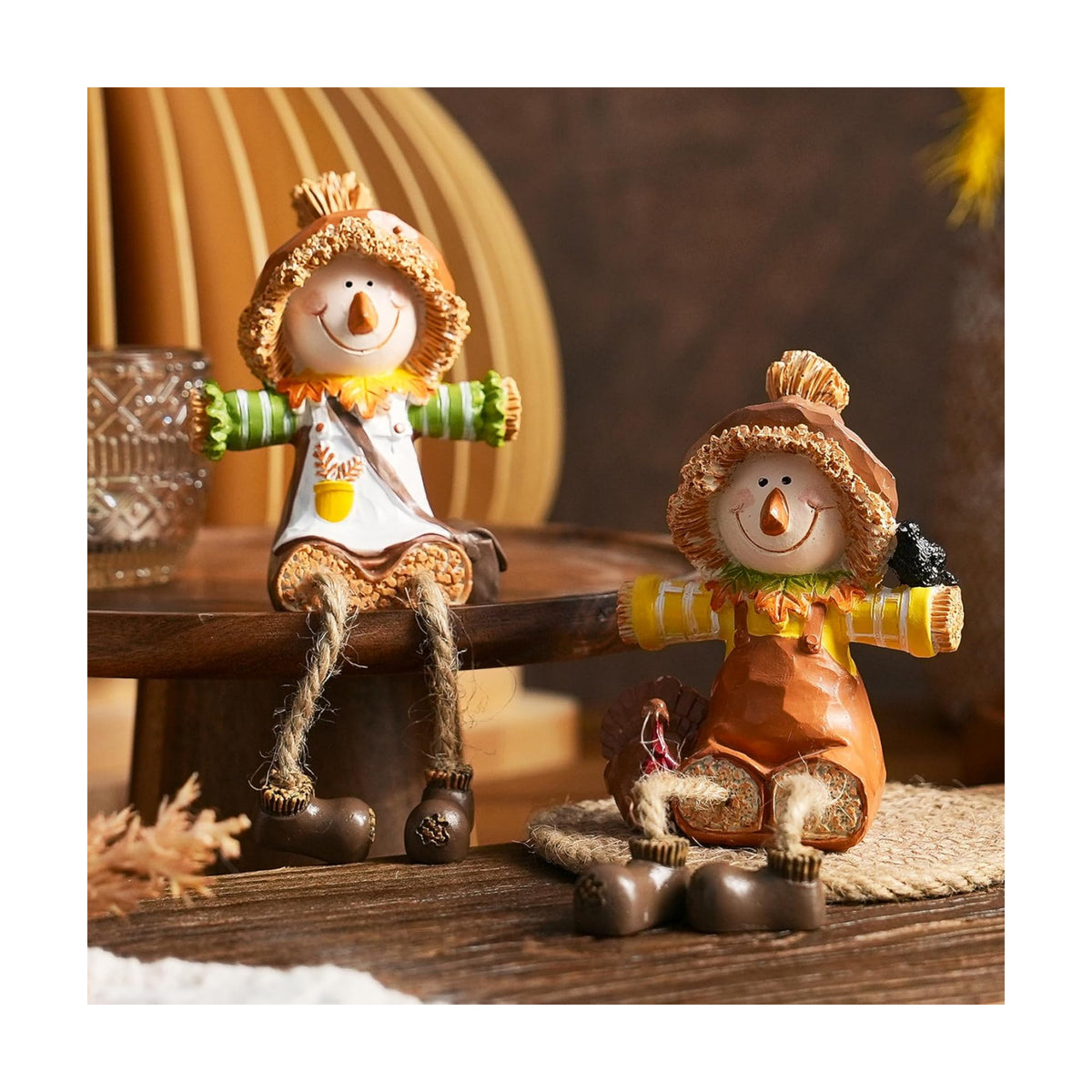 FESTGLOX Scarecrow Fall Decor, 2Pcs Fall Shelf Sitters with Dangling Legs