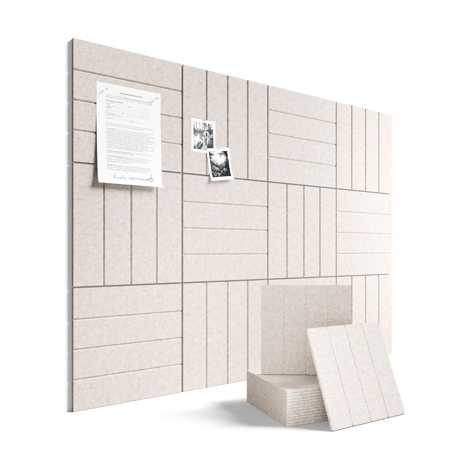 Felt Bulletin Board Tiles Large " Cork Board / Oatmeal / Bold-stripe 12-pack / 48 x 36 / Set of 12