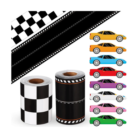 24 Car Stickers for Race Party Decoration Trim / Checkered / Black and White