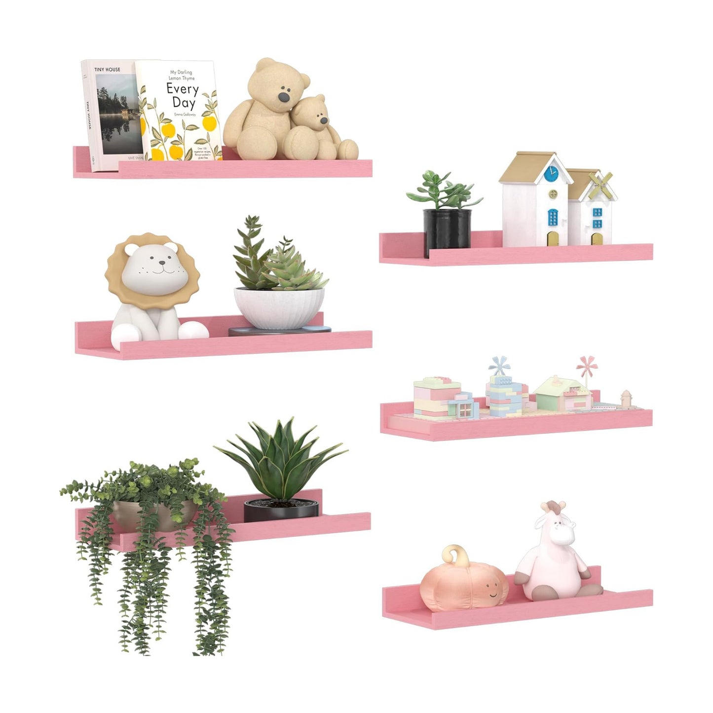 upsimples Floating Shelves for Wall Decor and Storage, Pink, 6Pcs 15.7''