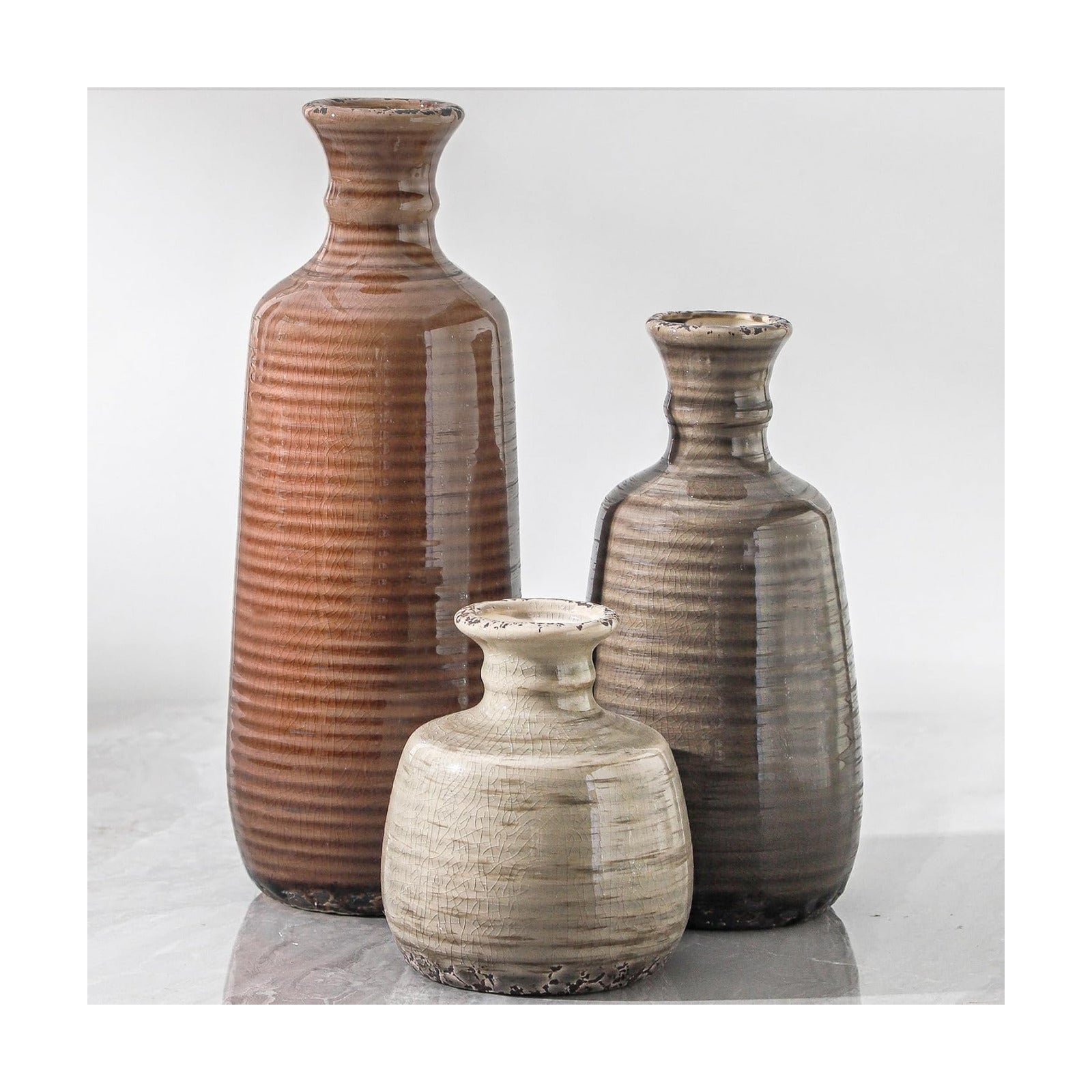 Ceramic Vases / 011 Vase Set - Brown / Set of 3