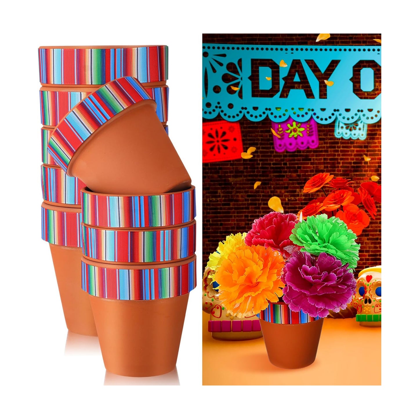 Mexican Vase Table Decorations Fiesta Centerpieces Mexico / Mexican Stripes / 4 Inch / Set of 9