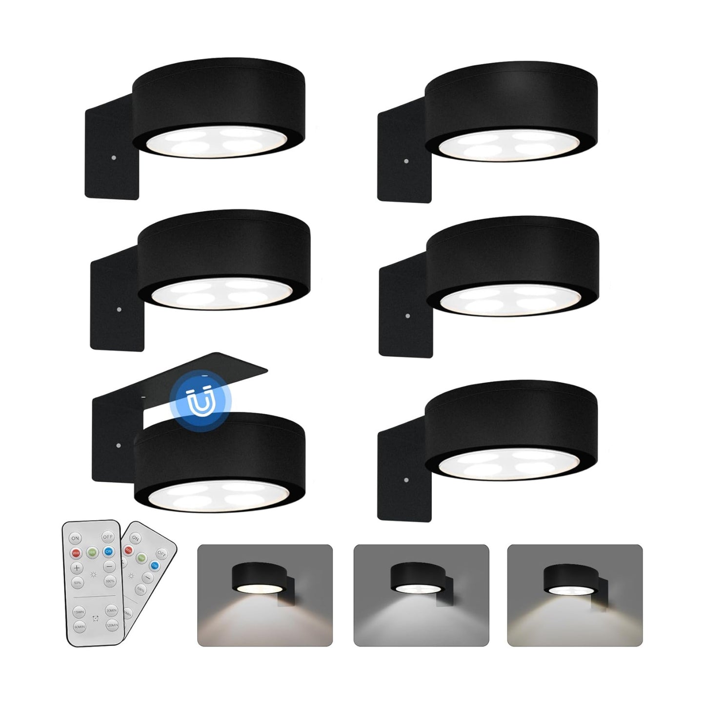 6-Pack Battery Operated Picture Light Magnetic Painting Light with 3 Lighting Modes,Remote and Dimmable Timer Art