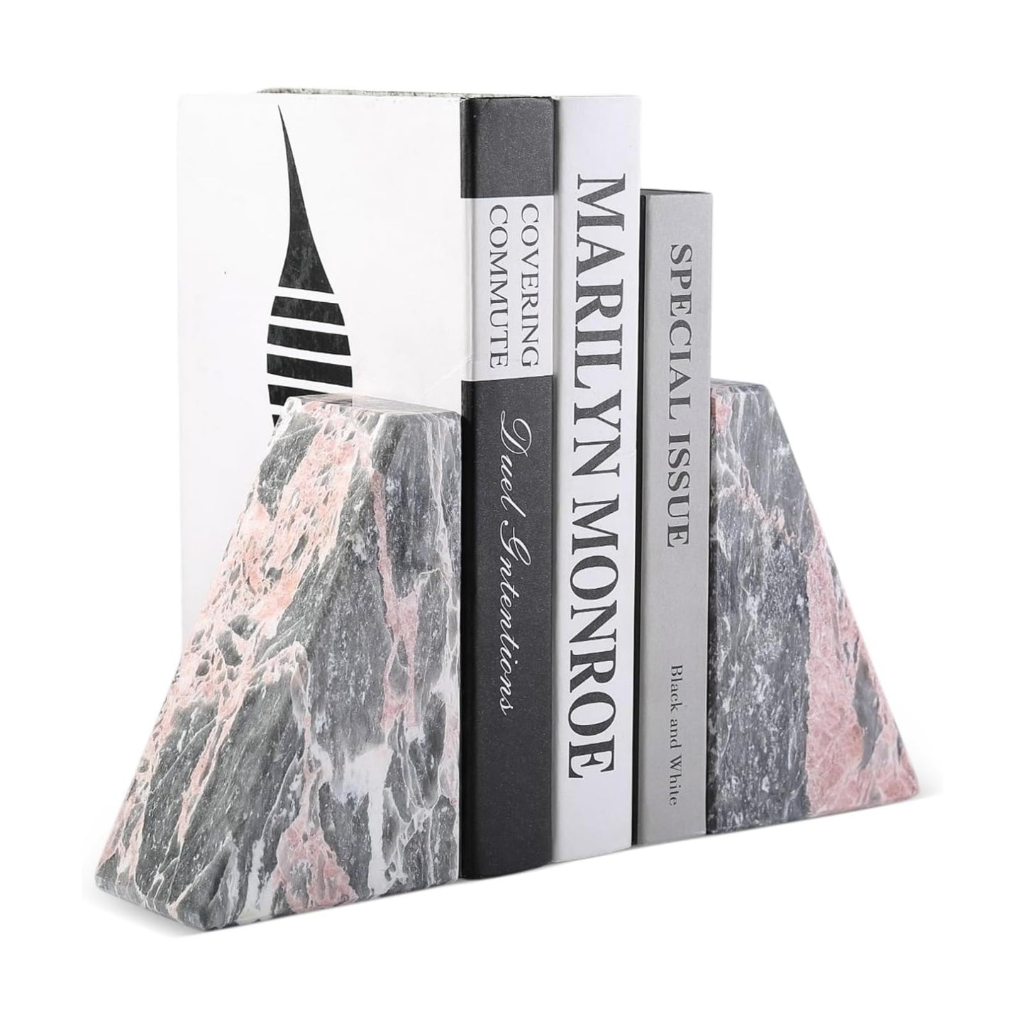 Marble Bookends / Large Bookends for Heavy Books / Grey&pink