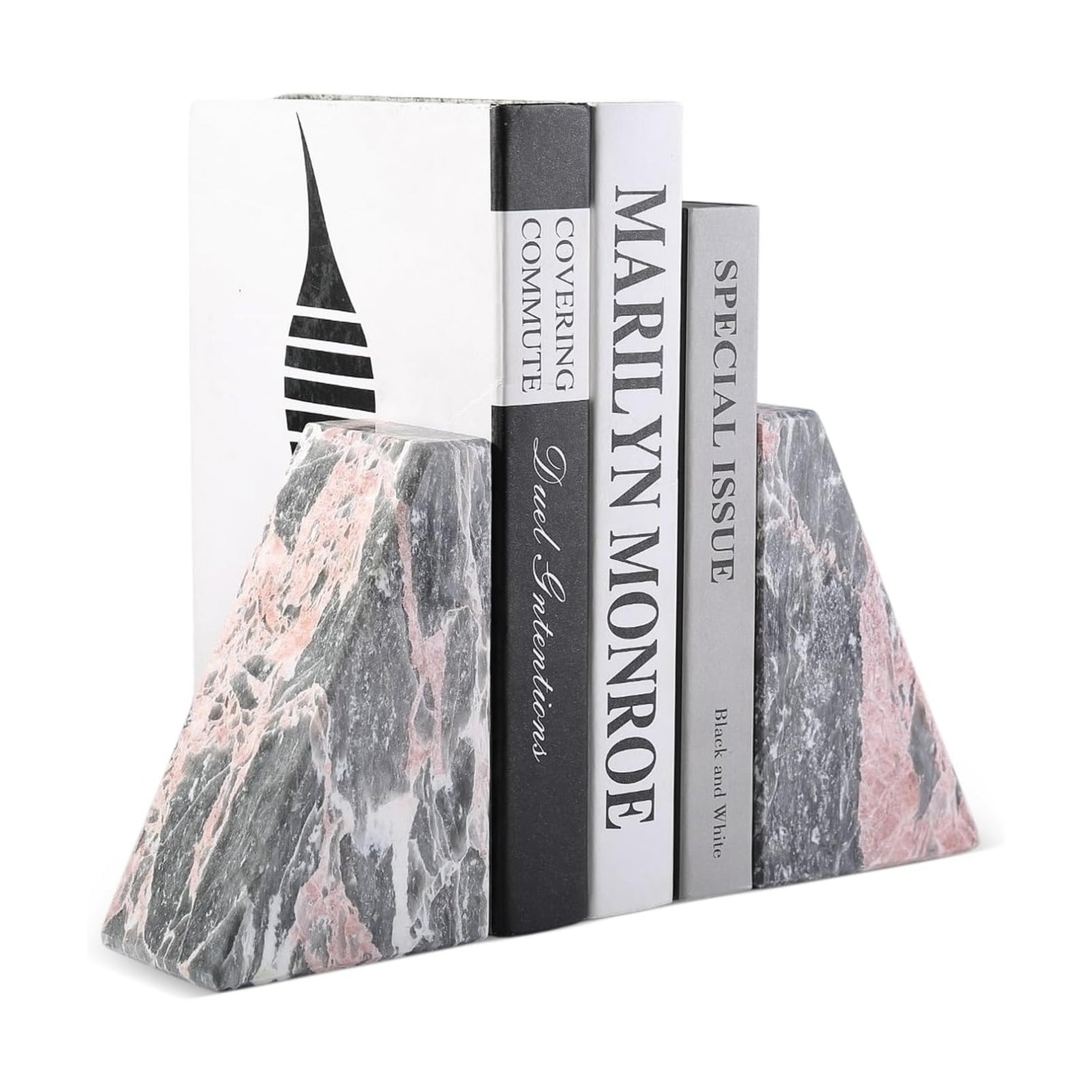 Marble Bookends / Large Bookends for Heavy Books / Grey&pink