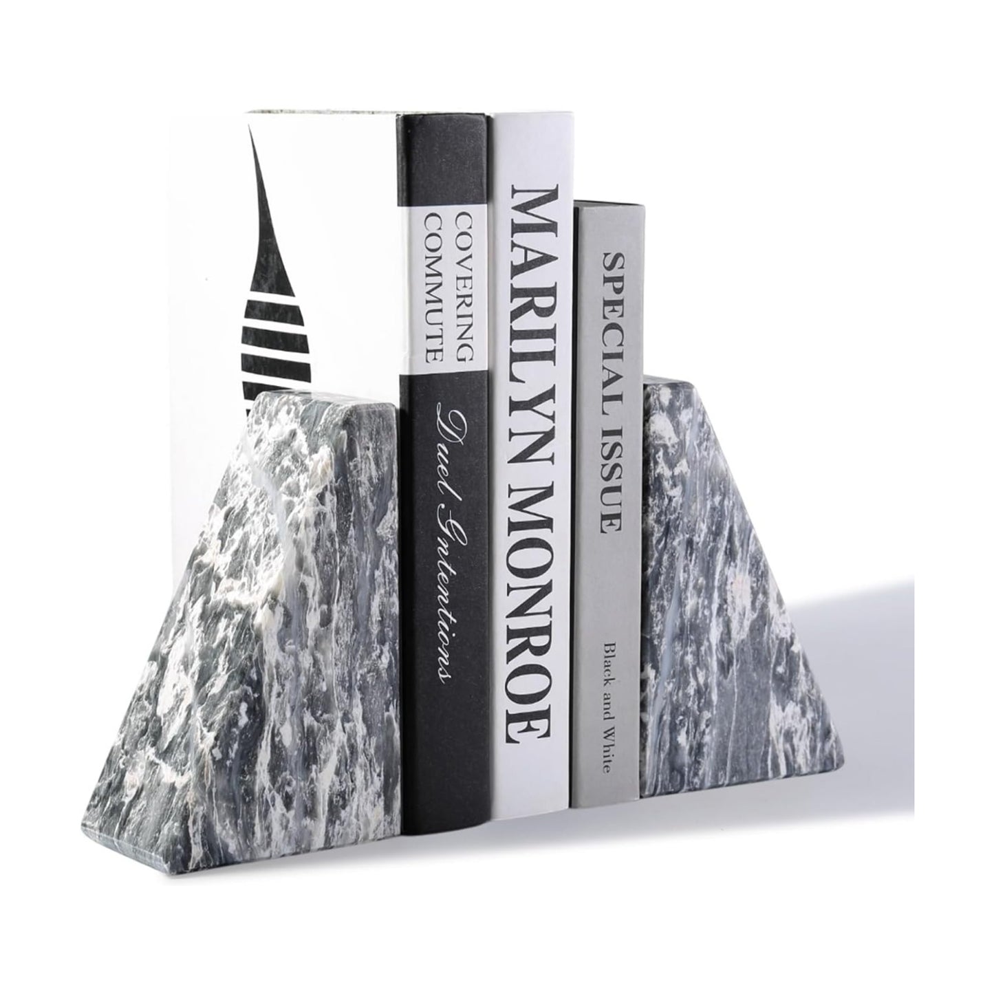 Marble Bookends / Large Bookends for Heavy Books / Gray