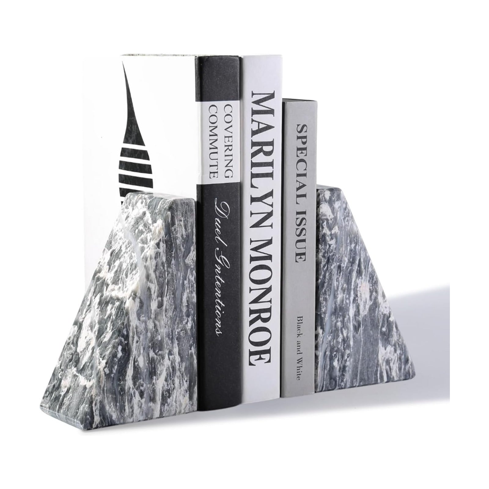 Marble Bookends / Large Bookends for Heavy Books / Gray