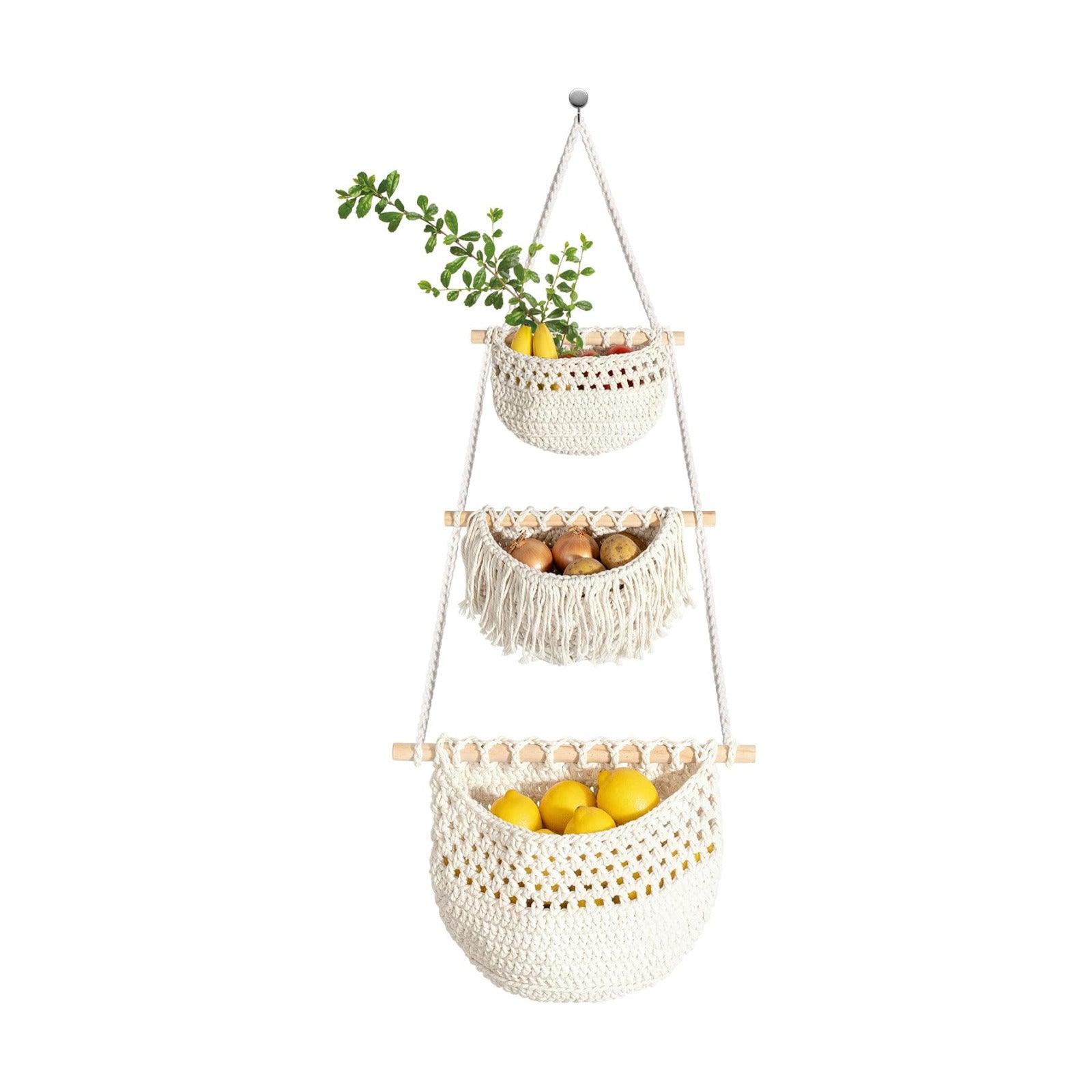 Hang Basket / Jute Wall Baskets / 3 Tier / Standard / White