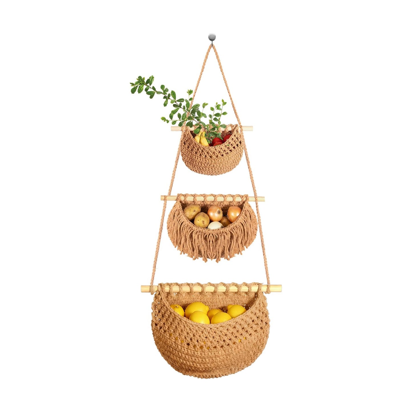 Jute Wall Baskets / 3 Tier / Standard / Brown