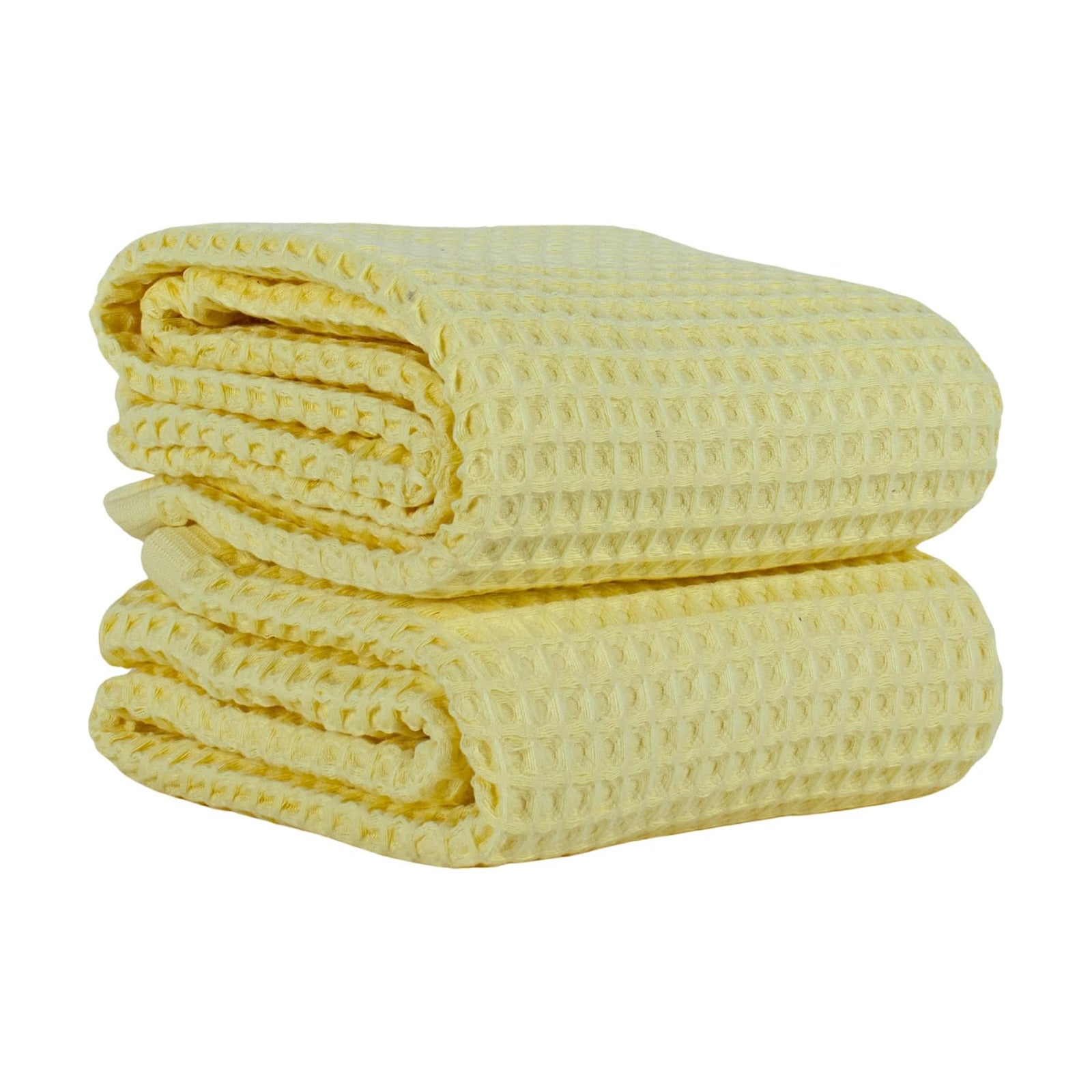 PÜSKÜL Natural 100% Turkish Cotton Waffle Bath Towels Set of 2, Extra-Large | Light Yellow, Oversize 32x63" Bath sheet