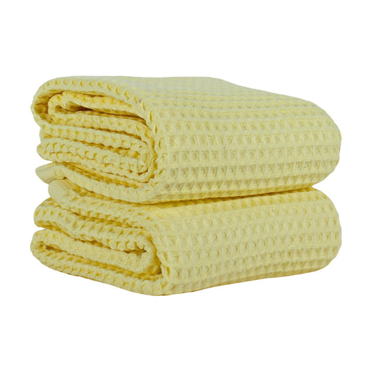 PÜSKÜL Natural 100% Turkish Cotton Waffle Bath Towels Set of 2, Extra-Large | Light Yellow, Oversize 32x63" Bath sheet