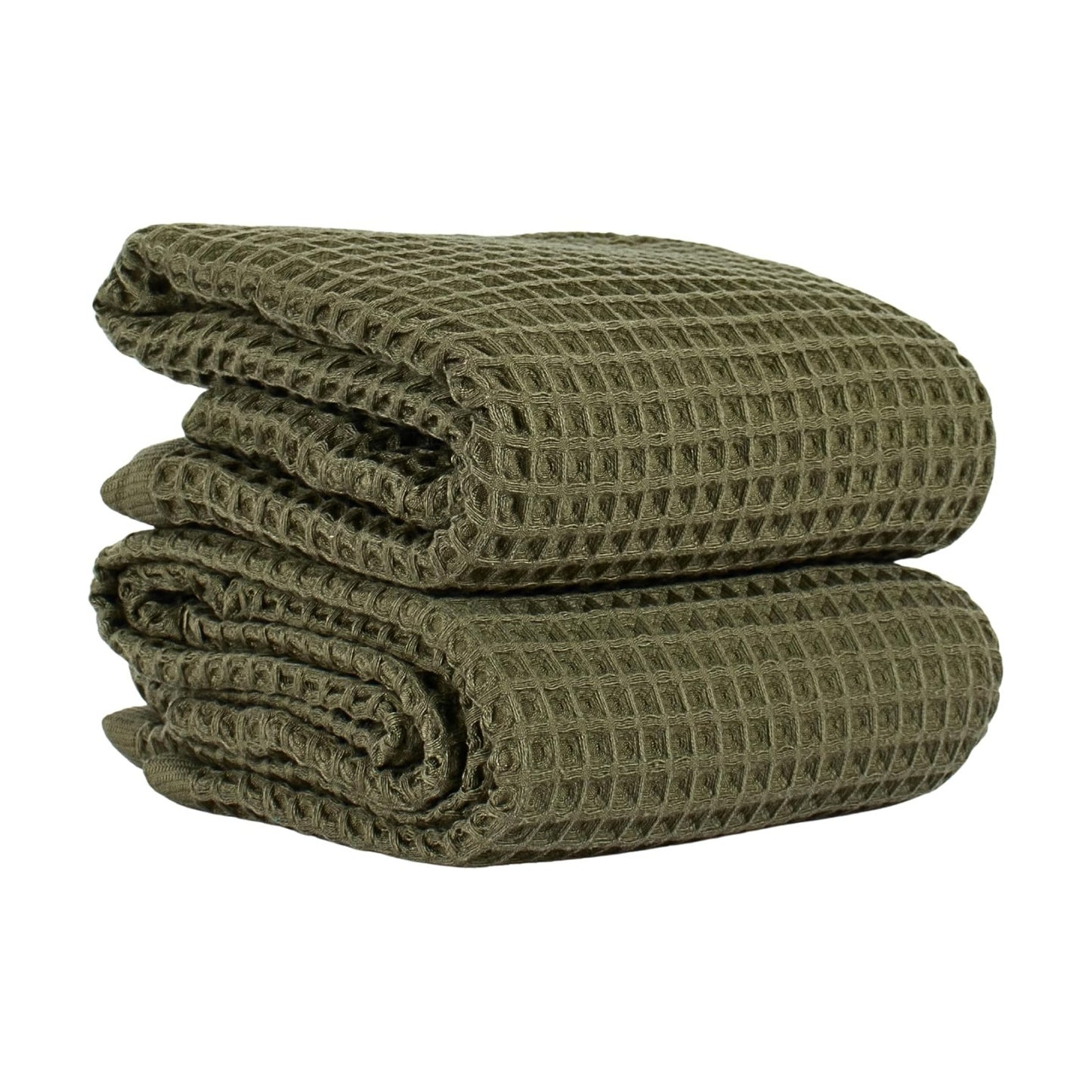 PÜSKÜL Natural 100% Turkish Cotton Waffle Bath Towels Set of 2, Extra-Large | Khaki Green, Oversize 32x63" Bath sheet